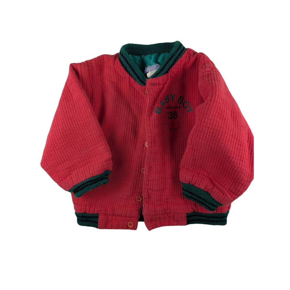 Vintage Petit Boy Paris Corduroy Jacket Baby Boy 2T Toddler Red Green‎ (Read)